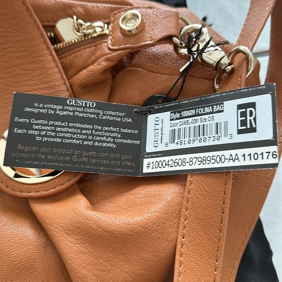 New Vintage Gustto Folina Leather Satchel Handbag in Camel - Picture 8 of 9